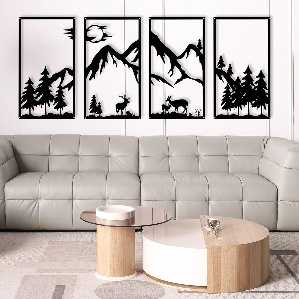 2874 Four-in-One Metal Wall Art - 17" x 9.5" Each Panel - Mountain Deer